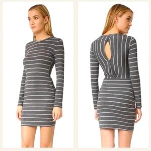 Cupcakes And Cashmere Heather Grey Long Sleeve Striped Dress‎ size M